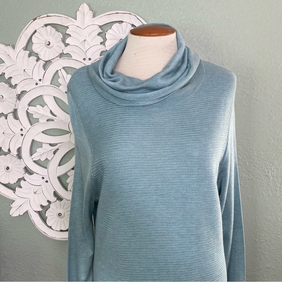 Adrienne Vittadini Blue Cowl Neck long Tunic length Sweater long sleeve - Picture 3 of 15